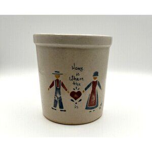 Vtg 1987 RRP‎ Co Roseville Stoneware 1 qt High Jar Crock Hand Painted Amish Home